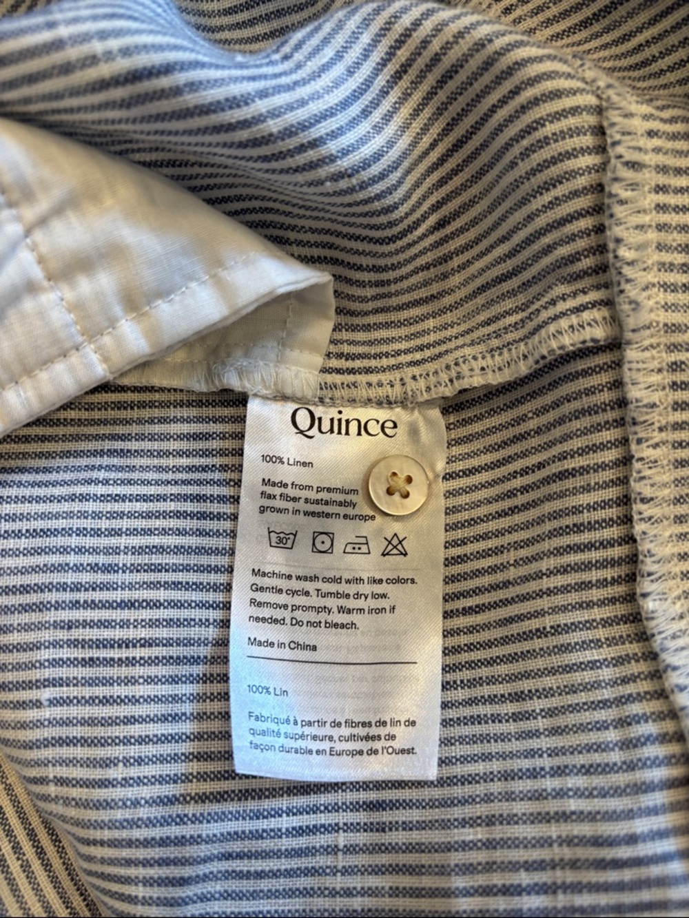 Quince Blue and White Striped Sleeveless Linen Tunic - Picture 6 of 6